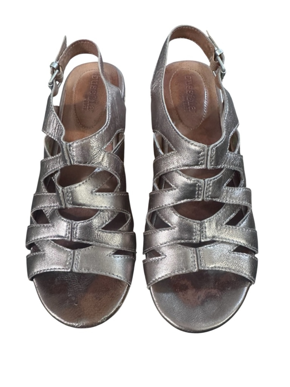 Metallic Silver Bussola Women's Leather Slingback Sandals